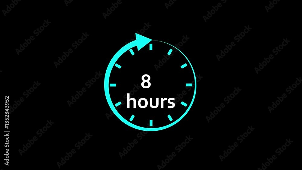 24 hours service icon white color animation. 24 hours clock or time icon white color animation on black background. 