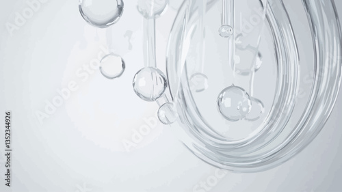 The image depicts a collection of transparent bubbles of varying sizes, suspended and seemingly floating against a light grey background.  The bubbles are interconnected by thin, translucent