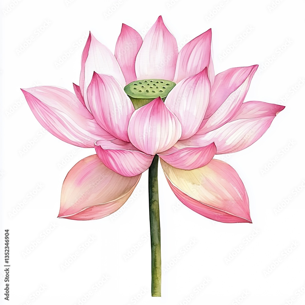 Fototapeta premium Watercolor Pink Lotus Flower Botanical Illustration