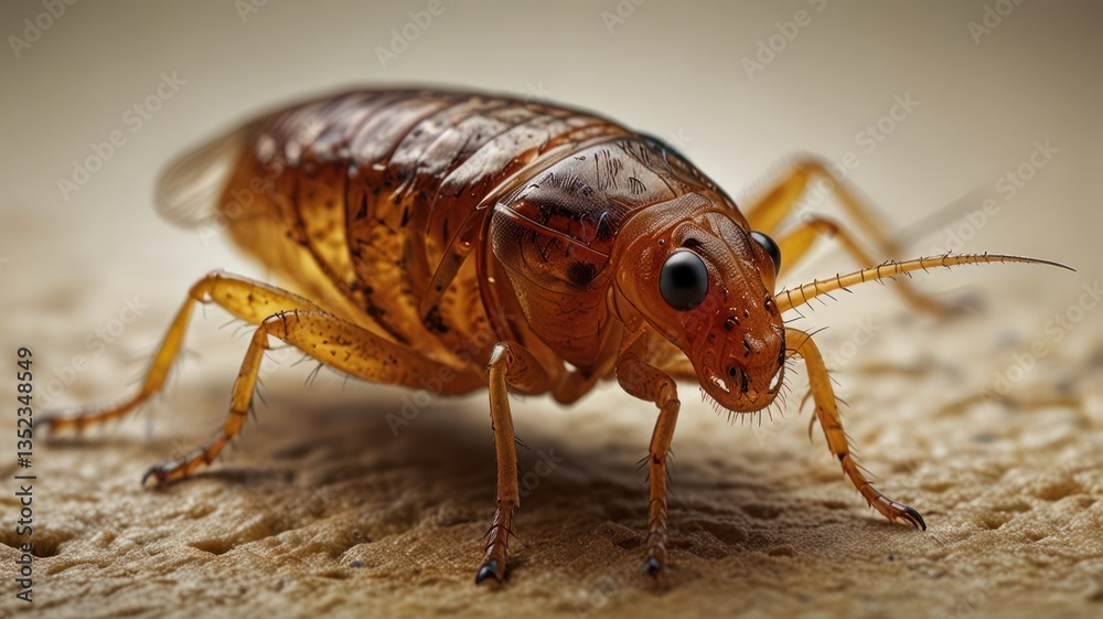 Close-up of a brown cockroach on a textured surface, captured in detailed macro photography Close-up of a brown cockroach on a textured surface, captured in detailed macro photography