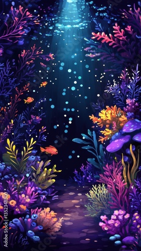 Colorful Underwater Scene Featuring Marine Flora And Small Fish