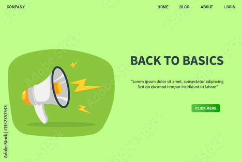 Back to basics, banner with megaphone. Back to basics speech bubble banner. Vector illustration for retail shopping online marketing template, banner, poster, and background.