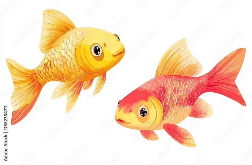 Two goldfish simple drawing style vector illustration white background Two goldfish simple drawing style vector illustration white background