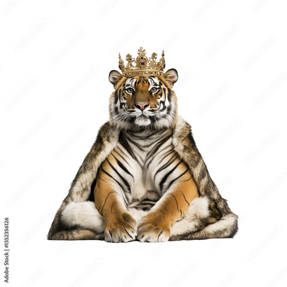 Obraz premium Majestic Tiger King in Golden Crown and Fur Robe