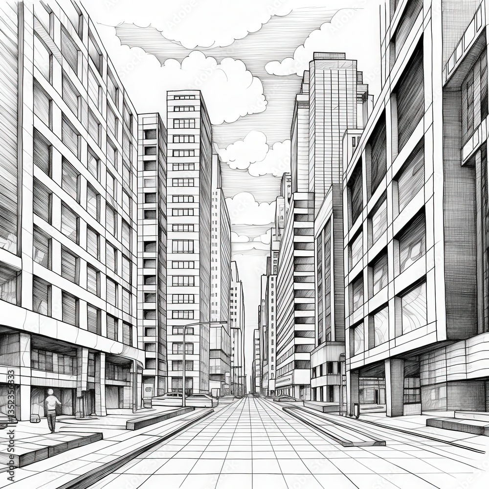 Fototapeta premium Urban Street Perspective Drawing