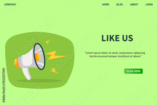 Like us, banner with megaphone. Like us speech bubble banner. Vector illustration for retail shopping online marketing template, banner, poster, and background.