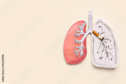 Paper lungs with cigarette ...