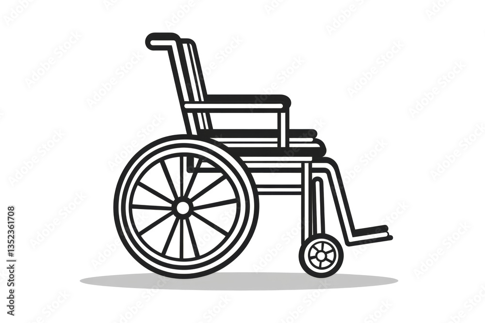 Line drawing of an empty wheelchair representing concepts of mobility, healthcare, and accessibility challenges Line drawing of an empty wheelchair representing concepts of mobility, healthcare, and accessibility challenges