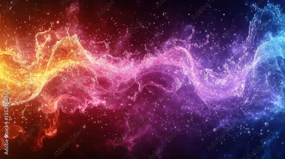Abstract Particle Swirls Of Orange Purple And Blue Colors Against A Dark Background With Glowing Light Effects Abstract Particle Swirls Of Orange Purple And Blue Colors Against A Dark Background With Glowing Light Effects