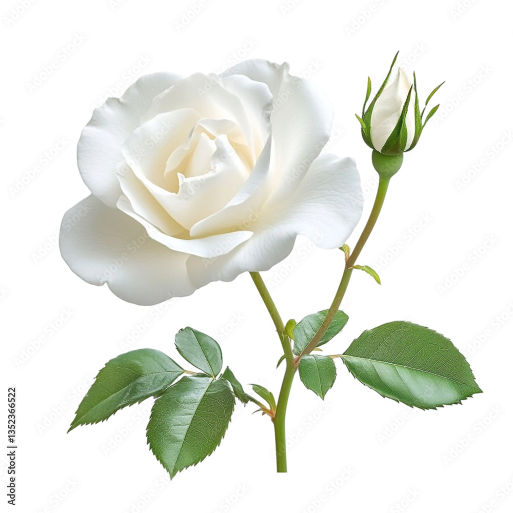 Obraz premium White Rose Blossom Green Leaves Bud Nature Beauty Floral