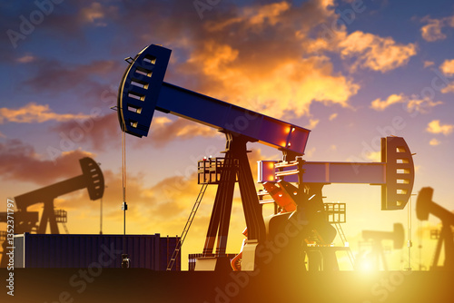 Konstfotografi Oil pumps at sunset