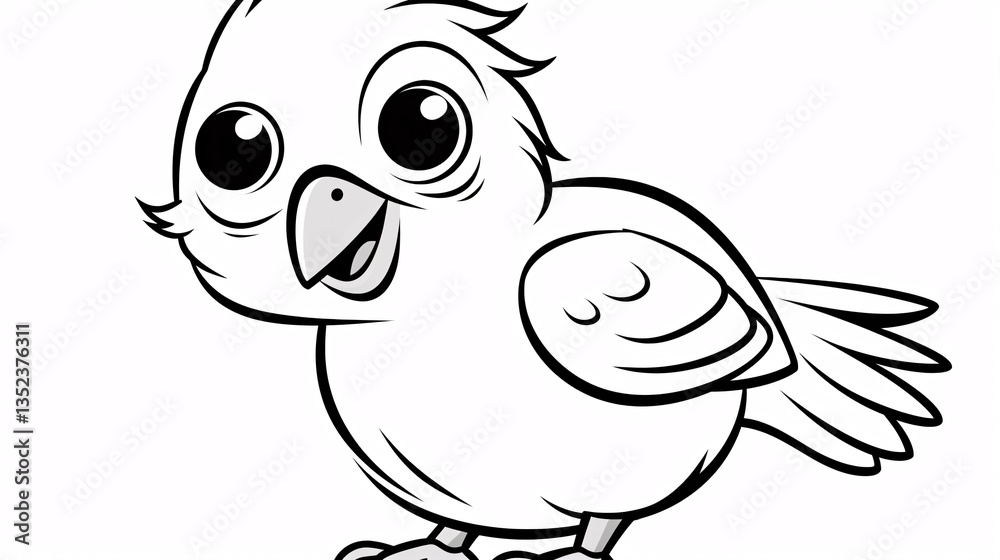 Fototapeta premium Cute cartoon bird coloring page for kids, simple line art with minimalist black and white design.