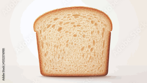 A digitally rendered image of a single slice of white bread, presented against a bright white background. The bread is shown from a frontal perspective, showcasing its texture and even crumb
