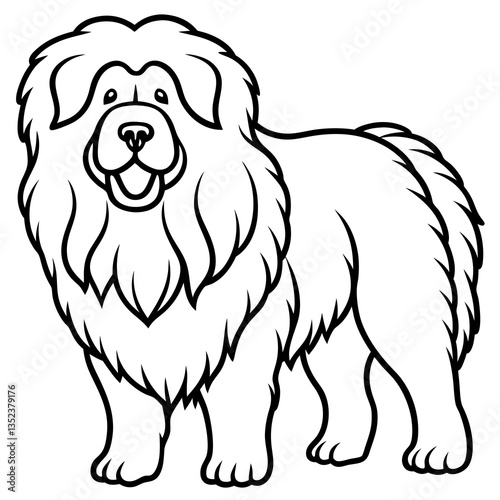 Majestic Mountain Dog: A line art of a regal mountain dog, its fluffy coat and confident stance conveying a sense of guardianship and companionship.