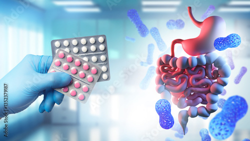 Pills of probiotics in doct...