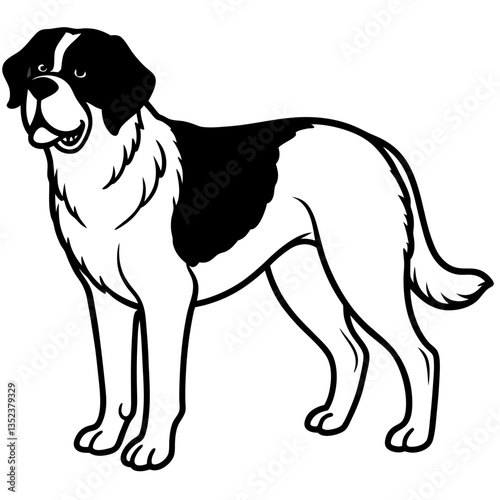 Gentle Giant's Portrait: A detailed illustration of a St. Bernard dog, showcasing its iconic markings and endearing gaze, embodying loyalty and a calm temperament.