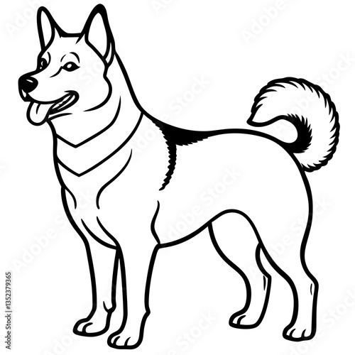 Loyal companion outline: A sketch of a noble dog, exuding friendly affection, standing proudly. this is a monochrome design, celebrating the dog's distinctive physical characteristics.