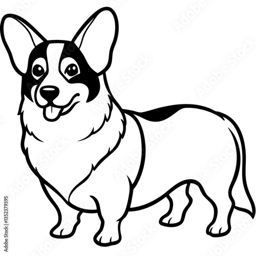 Charming Corgi Illustration: A delightful line art of a cheerful corgi, captured in a captivating cartoon illustration, brings the adorable characteristics of the corgi to life.