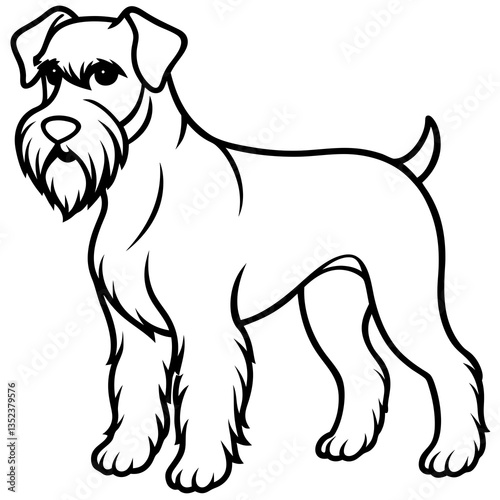 Schnauzer Silhouette: A detailed black and white illustration of a Schnauzer, its distinctive beard and eyebrows captured in striking detail, perfect for pet-themed designs.