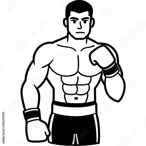 The Boxer's Stance: A determined and strong boxer stands ready, embodying the essence of strength and resilience in a striking line art illustration.