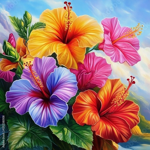 Vibrant hibiscus blossoms in a bouquet