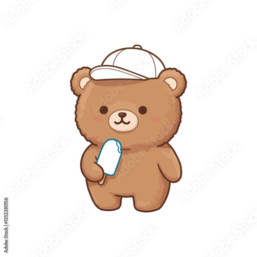 Cute Bear with Popsicle and Cap Vector Illustration
