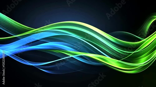 Abstract flowing lines in vibrant green and blue colors create a dynamic background effect