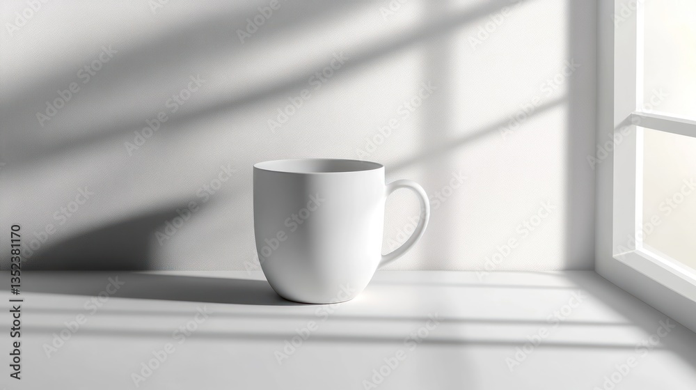 White Mug Near Window: Minimalist Still Life Photography White Mug Near Window: Minimalist Still Life Photography