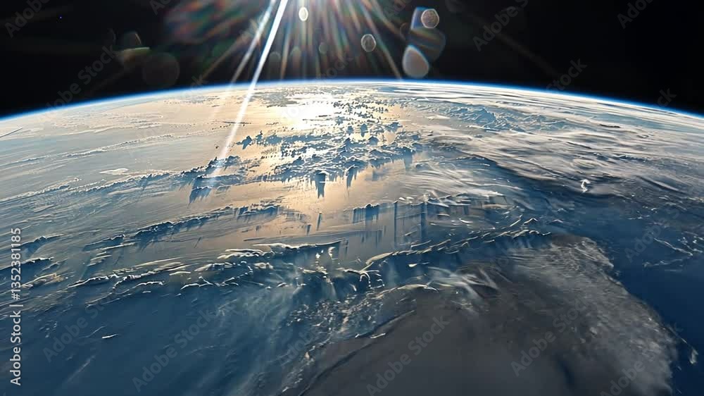Blick auf Erde aus Weltraum mit Sonnenaufgang