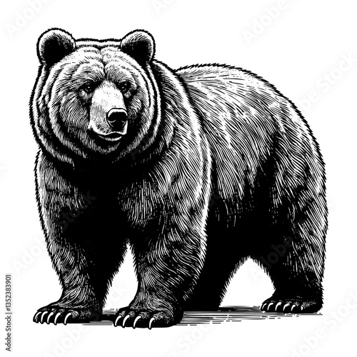 A bear sketch portrait engraving black and white outline. Scratch board imitation.