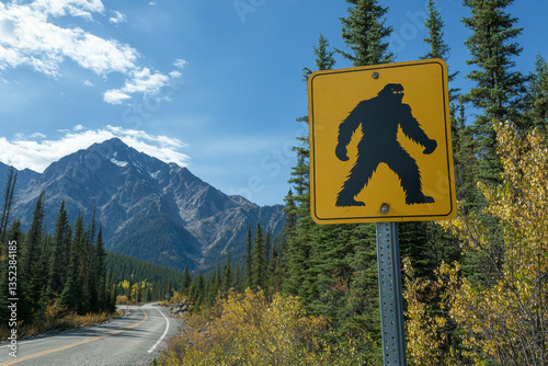 Bigfoot sign on mountain road.
