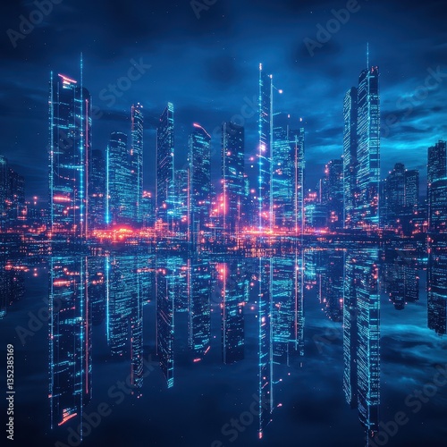 Wallpaper Mural A futuristic cityscape reflecting in calm waters at nighttime beautifully Torontodigital.ca