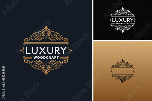 Golden Floral Baroque Tittle Frame Decorative Luxury Classic Vintage Royal Frame Border Label logo design