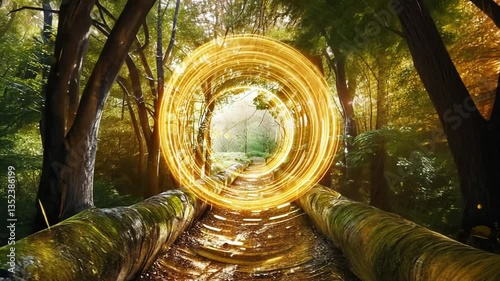 Goldenes Lichtportal in Waldszenerie