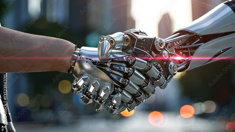 Roboterhand reicht andere künstliche Hand freundlich