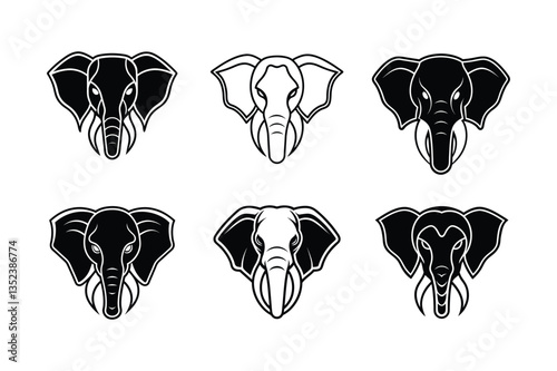 elephant head icon vector  set
