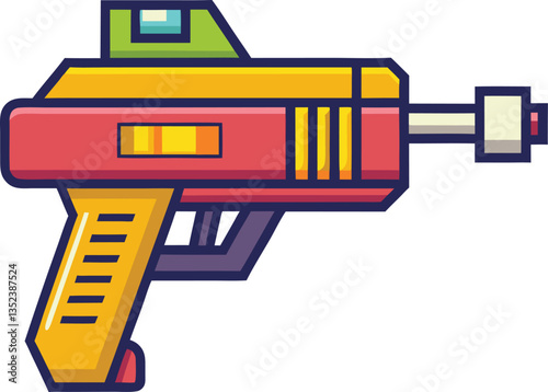 Colorful Laser Gun Vector Icon, Vector illustration of a vibrant laser gun with bright colors and a modern design, perfect for fun or games.
