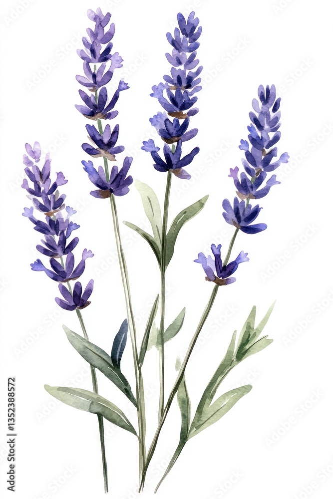 Fototapeta premium Beautiful Watercolor Painting Depicting Several Stalks Of Lavender