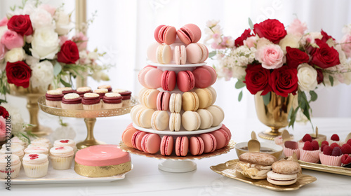 Wallpaper Mural A luxurious dessert table styled for Valentine's Day, featuring elegant macarons and romantic decor.

 Torontodigital.ca