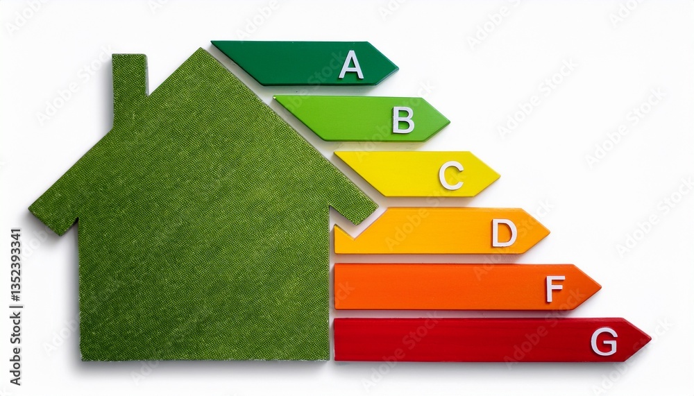 an illustration depicting a house with an energy efficiency rating, signifying environmental consciousness and sustainable living an illustration depicting a house with an energy efficiency rating, signifying environmental consciousness and sustainable living