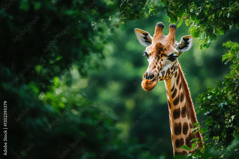 Obraz premium Majestic Giraffe Surrounded by Lush Greenery in Natural Habitat