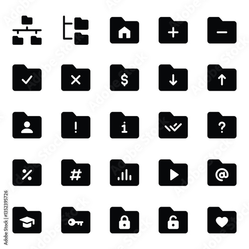 Glyph icons set for Folder, save.