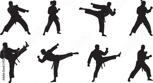 Karate Silhouette, Ideal for Martial Arts and Sports Themes - Flat Vector Illustration