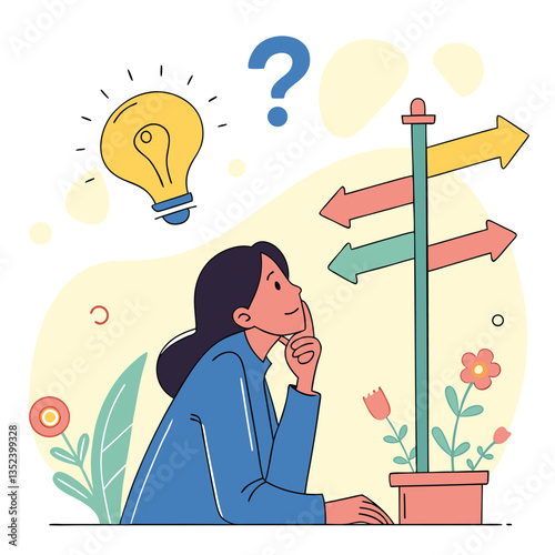 Confused Man in Business Attire Surrounded by Arrows and Question Marks Representing Uncertainty and Decision Making
