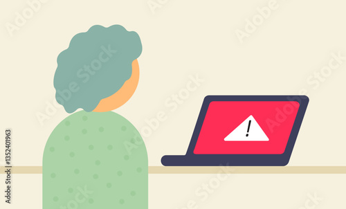 Man looking at ransomware affected personal computer illustration