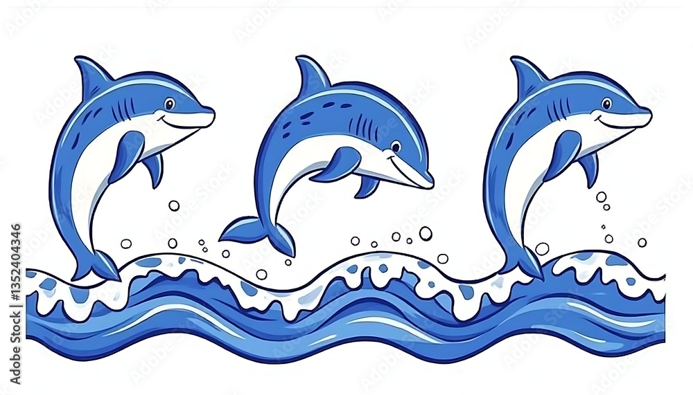 Fototapeta premium Playful Dolphins Leaping Ocean Waves.
