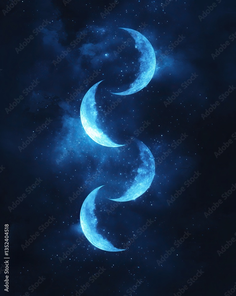 Naklejka premium Glowing crescent moon design with blue hues