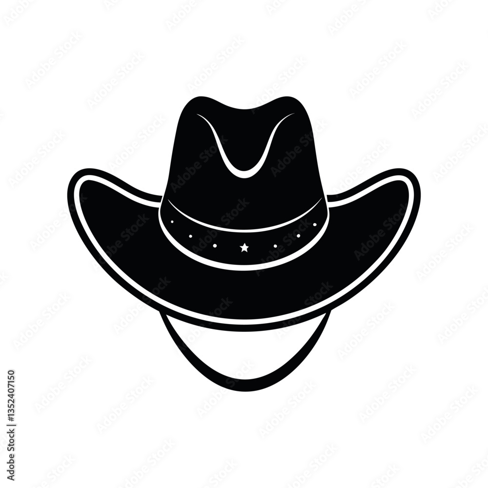 Black silhouette of a cowboy hat icon with star studs and curved brim, vector illustration Black silhouette of a cowboy hat icon with star studs and curved brim, vector illustration