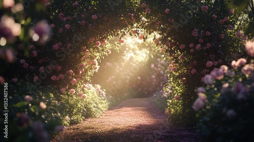 Sunlit Rose Garden Path: A Magical Walk Through Blooming Roses