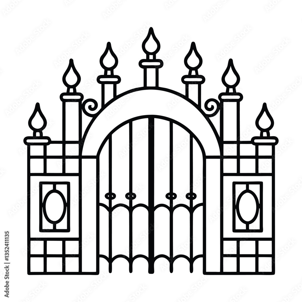 A dark gate silhouette outlines a vector entrance